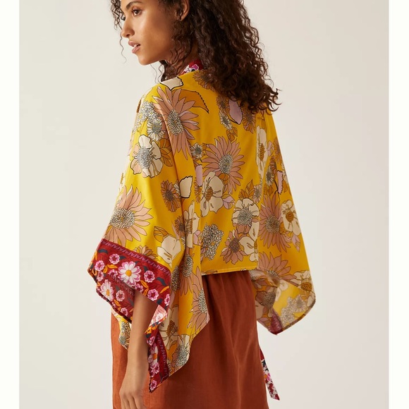 By Anthropologie Floral Kimono One Size - Picture 2 of 10